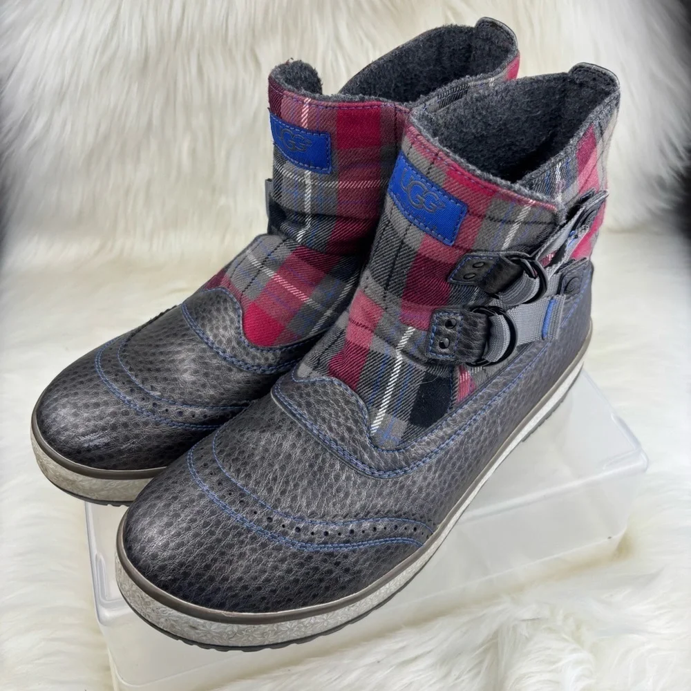UGG Australia Checkered Leather Boots with Buckles